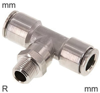 Push-In Tee Fittings Stainless Steel R-Threads Male Rotatable