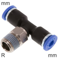 Push-In Tee Fittings Brass And Plastic R-Threads Male L-Shape