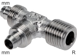 Push-On Tee Fittings Stainless Steel R-Threads Male L-Shape Without Nut