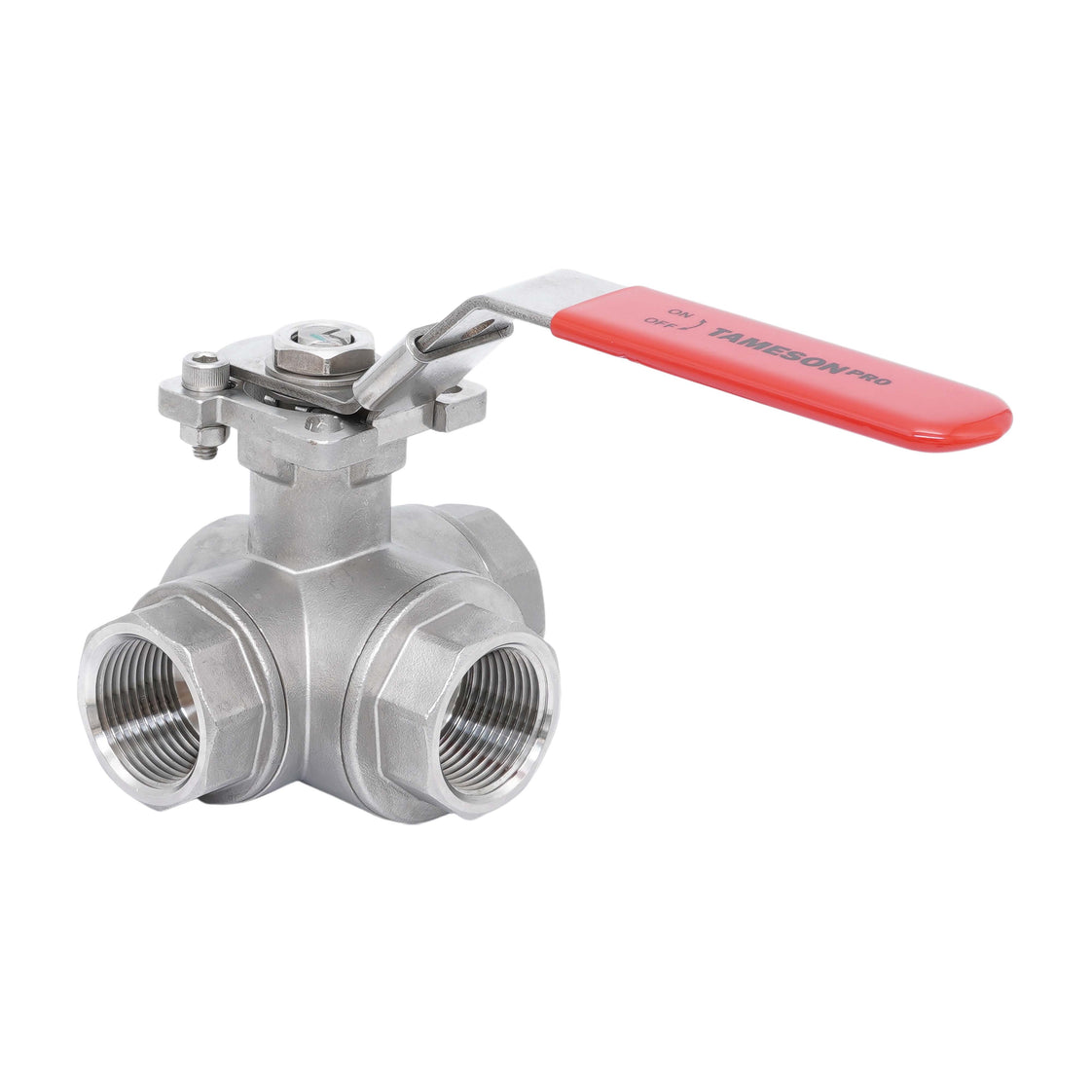 Rp 1-1/2'' 3-Way T-Port Stainless Steel Ball Valve 69 bar RTFE ISO-Top F07 - TamesonPRO 1125-112-T