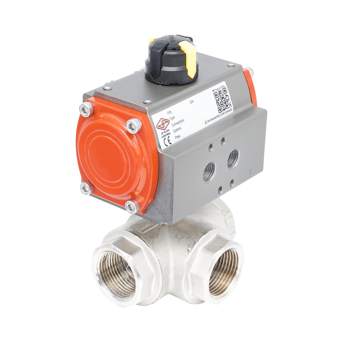 Rp 3/4" T-Bore 3-Way Pneumatic Brass Ball Valve - Double Acting