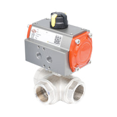 Rp 3/4" L-Bore 3-Way Pneumatic Brass Ball Valve - Double Acting