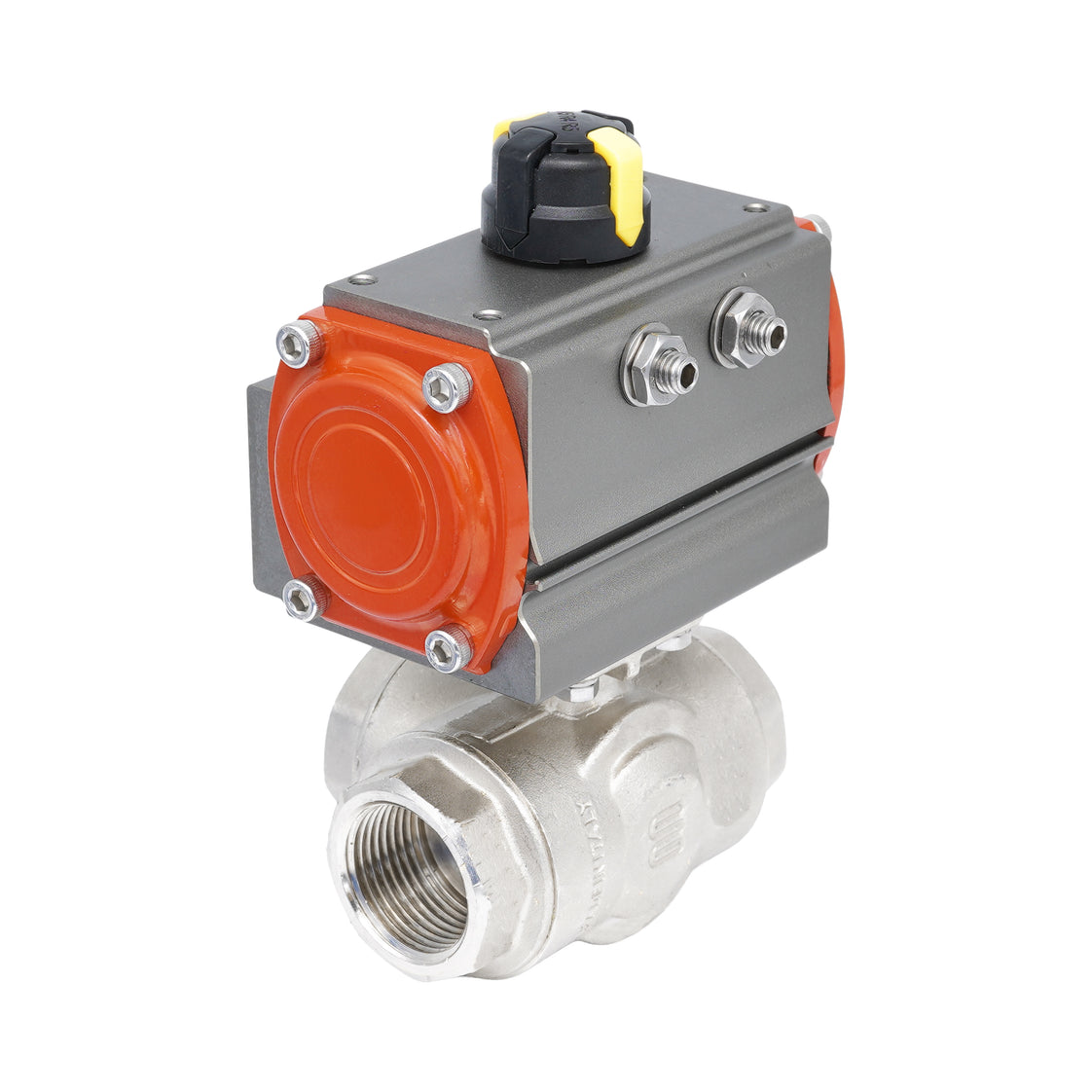 Rp 3/4" T-Bore 3-Way Pneumatic Brass Ball Valve - Double Acting