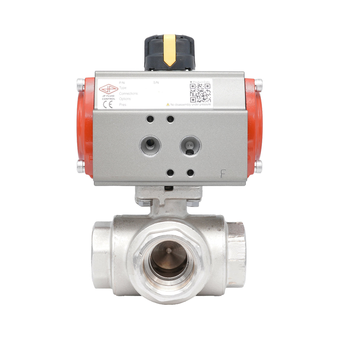Rp 1 1/2" T-Bore 3-Way Pneumatic Brass Ball Valve - Double Acting