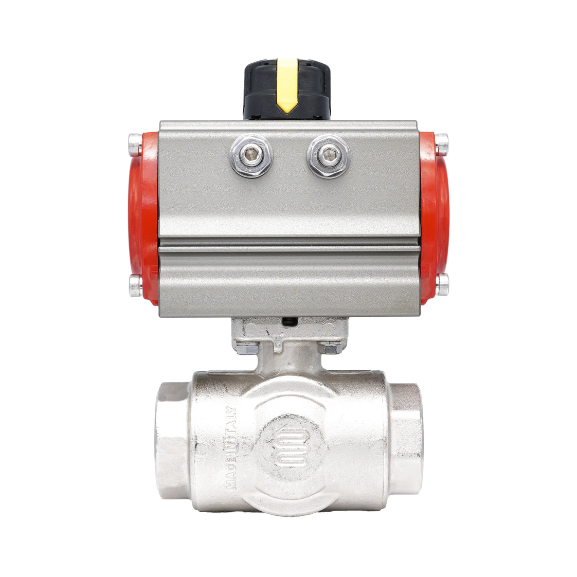 Rp 1/4" T-Bore 3-Way Pneumatic Brass Ball Valve - Double Acting