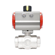 Rp 3/4" T-Bore 3-Way Pneumatic Brass Ball Valve - Double Acting