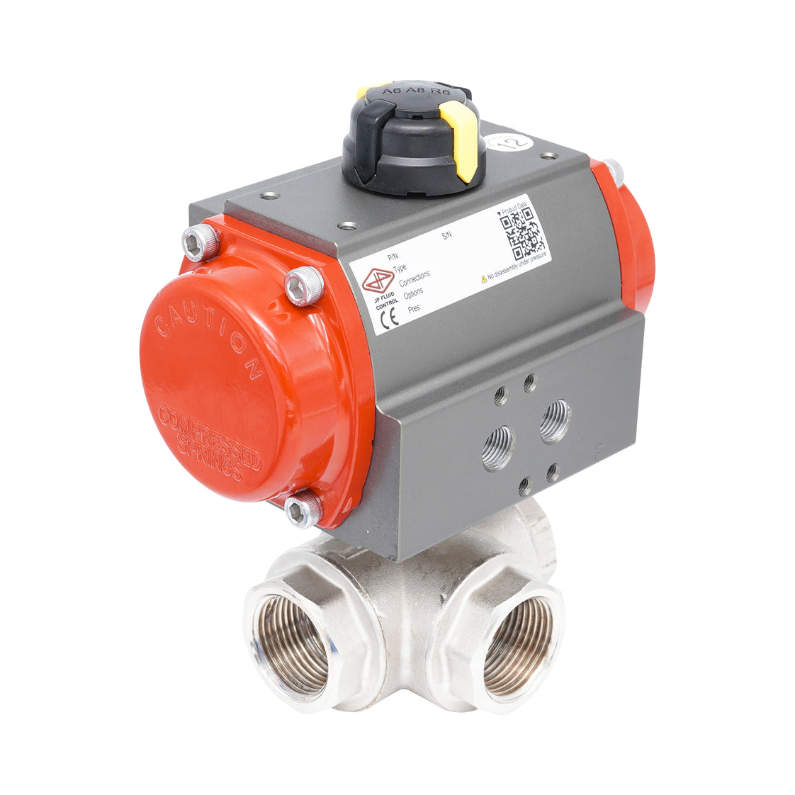 Rp 1" L-Bore 3-Way Pneumatic Brass Ball Valve - Spring Closing