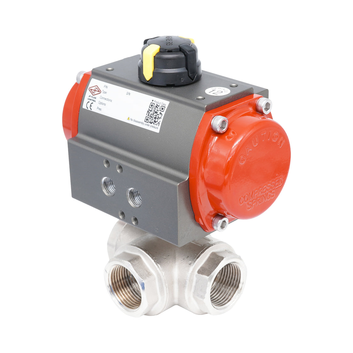 Rp 1 1/2" L-Bore 3-Way Pneumatic Brass Ball Valve - Spring Opening