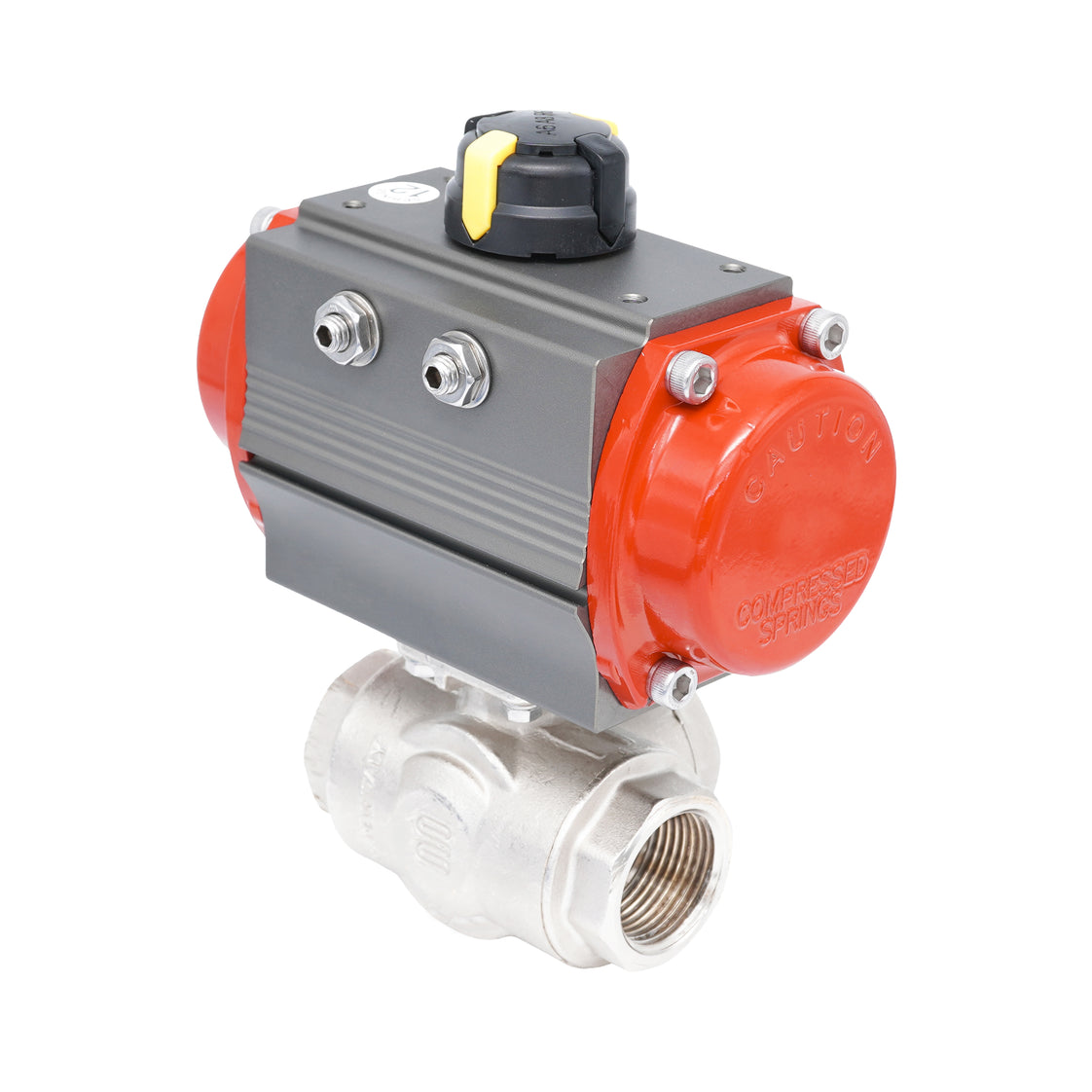 Rp 1 1/4" T-Bore 3-Way Pneumatic Brass Ball Valve - Spring Closing