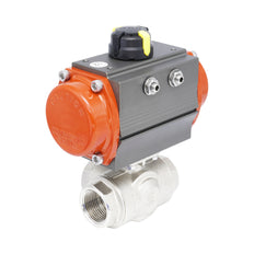 Rp 1/4" T-Bore 3-Way Pneumatic Brass Ball Valve - Spring Closing