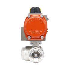 Rp 3/4" L-Bore 3-Way Pneumatic Brass Ball Valve - Spring Opening