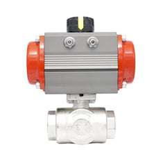 Rp 1 1/2" L-Bore 3-Way Pneumatic Brass Ball Valve - Spring Opening