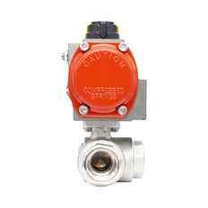 Rp 1/4" L-Bore 3-Way Pneumatic Brass Ball Valve - Spring Closing