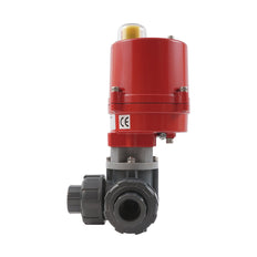 Solvent Socket 50 mm T-port 3-Way PVC Electric Ball Valve 12 V AC/DC PTFE/EPDM