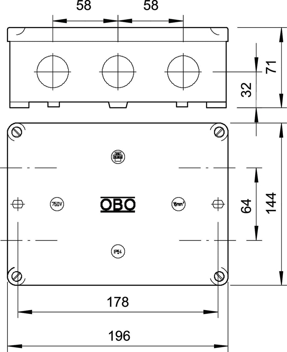 OBO B Surface mounted Wall/Ceiling Box - 2002523