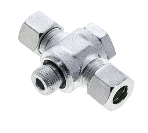 12L & G3/8'' Zink plated Steel Tee Swivel Joint Cutting Fitting with Male Threads 315 bar NBR ISO 8434-1