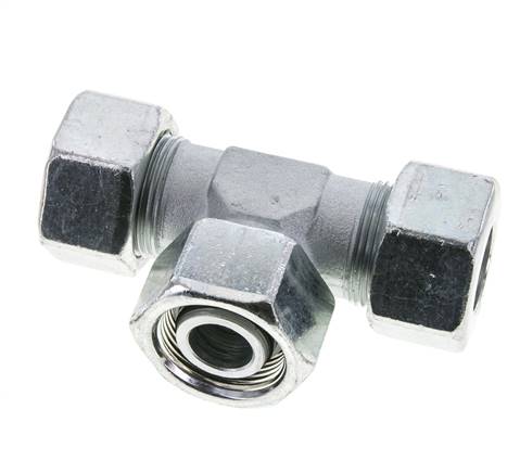 25S Zink plated Steel T-Shape Tee Cutting Fitting with Swivel 400 bar NBR Adjustable ISO 8434-1