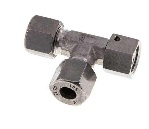 10S Stainless Steel Right Angle Tee Cutting Fitting with Swivel 630 bar FKM Adjustable ISO 8434-1