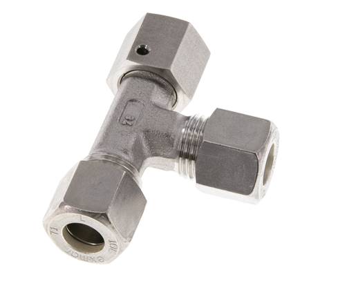 10L Stainless Steel Right Angle Tee Compression Fitting with Swivel 315 bar FKM Adjustable ISO 8434-1