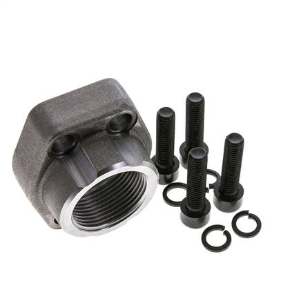 1-1/4'' SAE Flange 3000 PSI Plain Steel with G1-1/4'' Female Threads ISO 6162-1