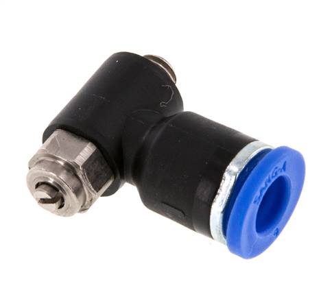 Flow Control Silencer Meter-Out Elbow 6 mm - M5 Brass/PA 66 Slotted Screw