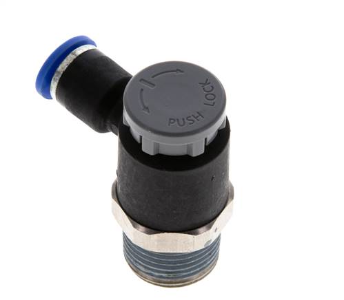 Flow Control Valve Meter-Out Elbow 6 mm - R3/8'' Brass/PA 66 Locknut
