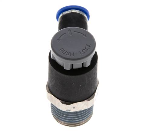 Flow Control Valve Meter-Out Elbow 6 mm - R3/8'' Brass/PA 66 Locknut
