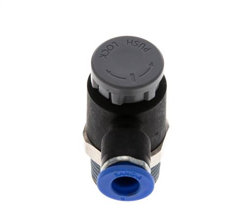 Flow Control Valve Meter-Out Elbow 6 mm - R3/8'' Brass/PA 66 Locknut