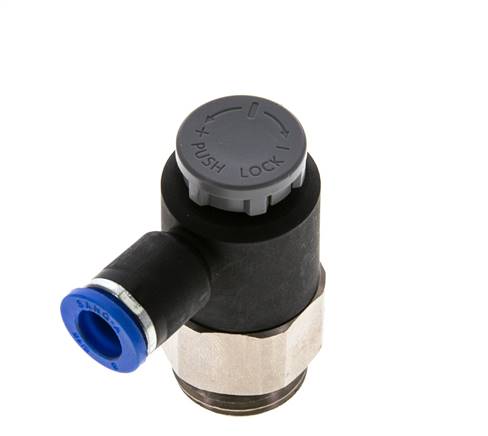 Flow Control Valve Meter-Out Elbow 8 mm - G1/2'' Brass/PA 66 Locknut