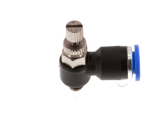Flow Control Silencer Meter-Out Elbow 6 mm - M5 Brass/PA 66