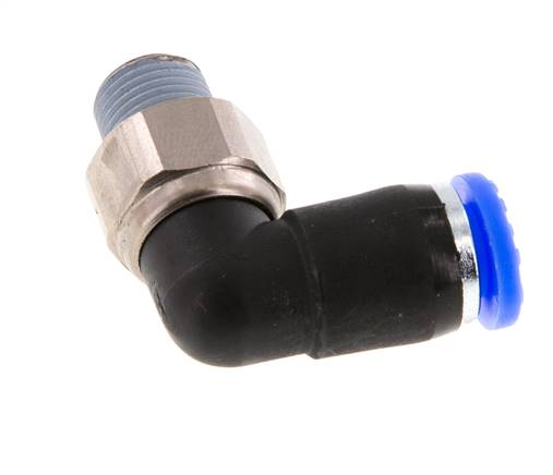 6mm & R1/8'' Elbow Swivel Joint Push-In-Male Threads Nickel-Plated Brass/PBT NBR Rotatable