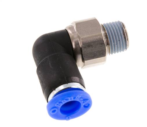 6mm & R1/8'' Elbow Swivel Joint Push-In-Male Threads Nickel-Plated Brass/PBT NBR Rotatable