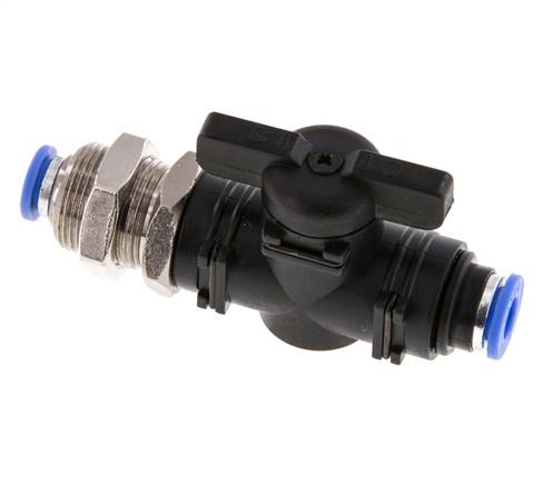 2-Way Straight Ball Valve 6 mm Plastic/Brass Bulkhead