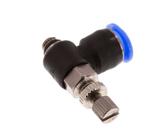Flow Control Silencer Meter-Out Elbow 6 mm - M5 Brass/PBT