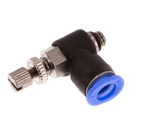 Flow Control Silencer Meter-Out Elbow 6 mm - M5 Brass/PBT
