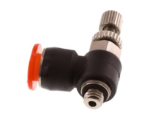 Flow Control Silencer Meter-In Elbow 6 mm - M5 Brass/PBT