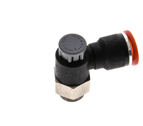 Flow Control Valve Meter-In Elbow 10 mm - G1/4'' Brass/PA 66 Locknut