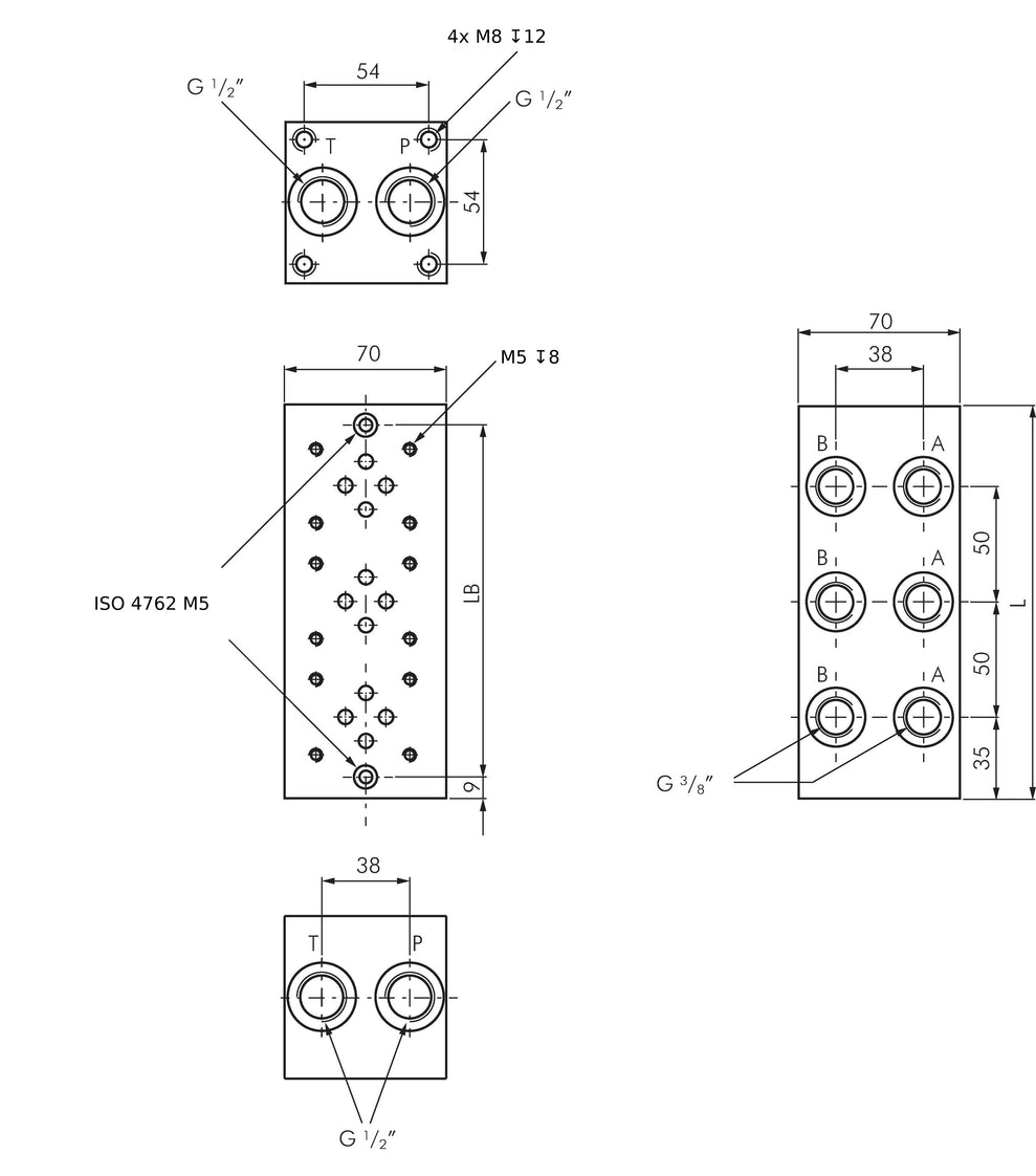 NG6 (D03) Sub-Plate 8 Stations without Relief Valve 315bar