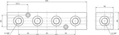 G3/8'' Hydraulic Distributor Block 2 Inlets 4 Outlets 315bar