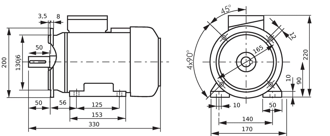 2.2kW 2-Pole Three-Phase Motor IEC 90 B35 Foot & Flange 400/690V