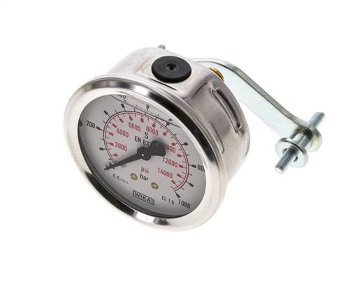 G1/4 Rear Connection Glycerine Pressure Gauge 0 to 1000 bar 63mm WIKA