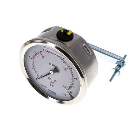 G1/2 Rear Connection Glycerine Pressure Gauge 0 to 10 bar 100mm WIKA