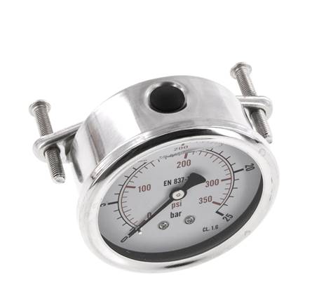 G1/4 Rear Connection Glycerine Pressure Gauge 0 to 25 bar 63mm