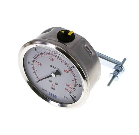 G1/2 Rear Connection Glycerine Pressure Gauge 0 to 60 bar 100mm WIKA
