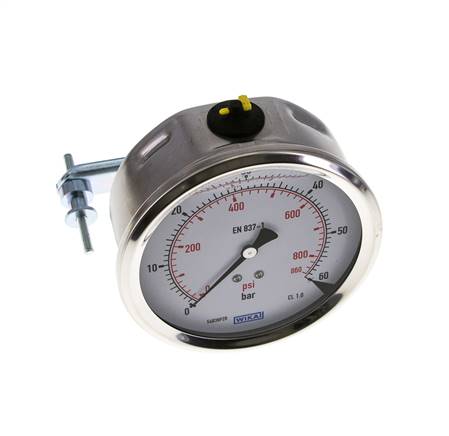 G1/2 Rear Connection Glycerine Pressure Gauge 0 to 60 bar 100mm WIKA