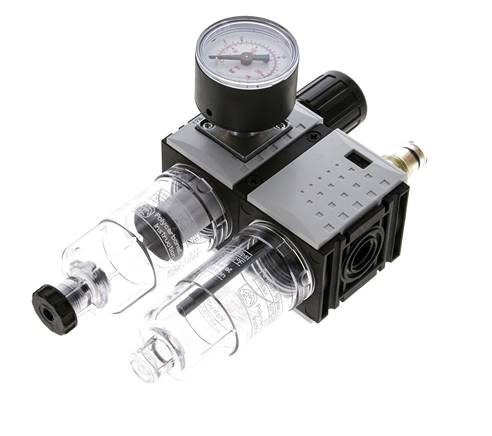 FRL 2-Part G1/4'' 800 l/min 0.5-10.0bar/7-145psi Semi-Auto 40 mm Pressure Gauge Polycarbonate Futura 0
