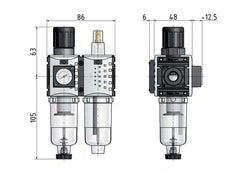 FRL 2-Part G1/4'' 800 l/min 0.2-4.0bar/3-58psi Auto 40 mm Pressure Gauge Metal Futura 0