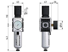 Filter-Regulator G1/2'' 5200 l/min 0.5-8.0bar/7-116psi Auto Safety Polycarbonate Futura 2