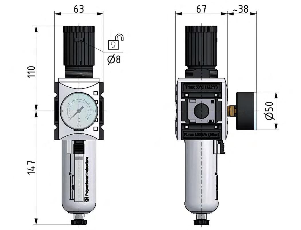 Filter-Regulator G1/2'' 5200 l/min 0.1-2.0bar/1-29psi Auto Metal Futura 2