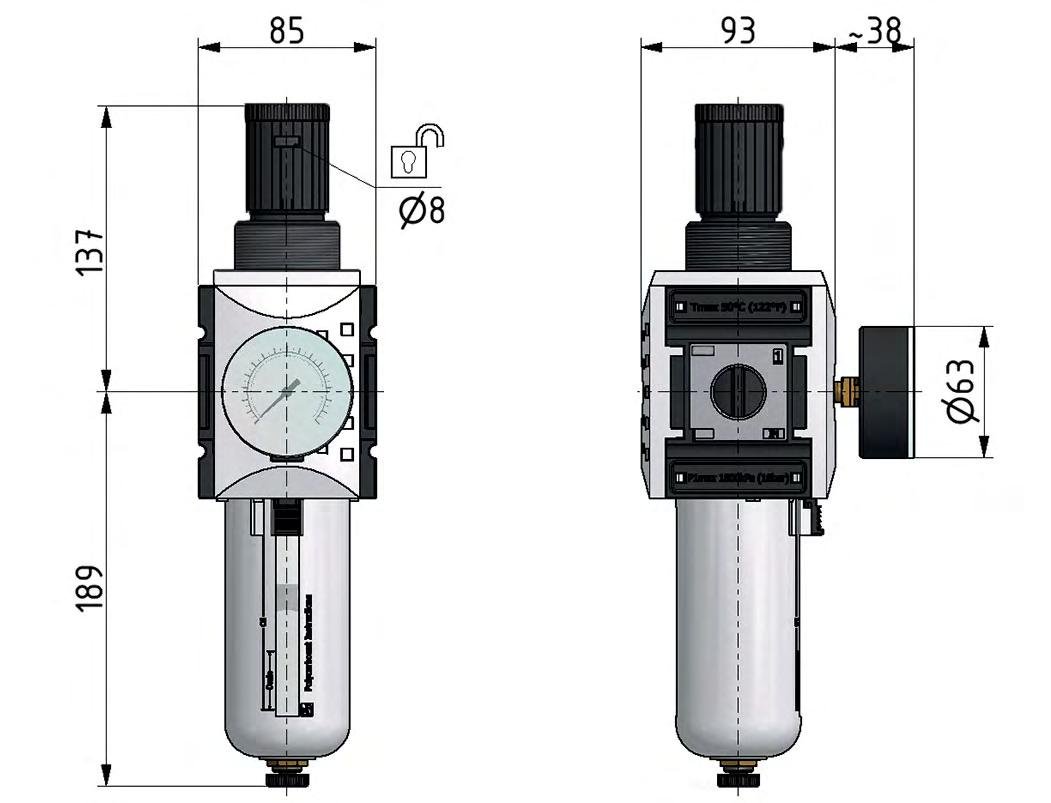 Filter-Regulator G1'' 13000 l/min 0.5-8.0bar/7-116psi Auto Safety Polycarbonate Futura 4